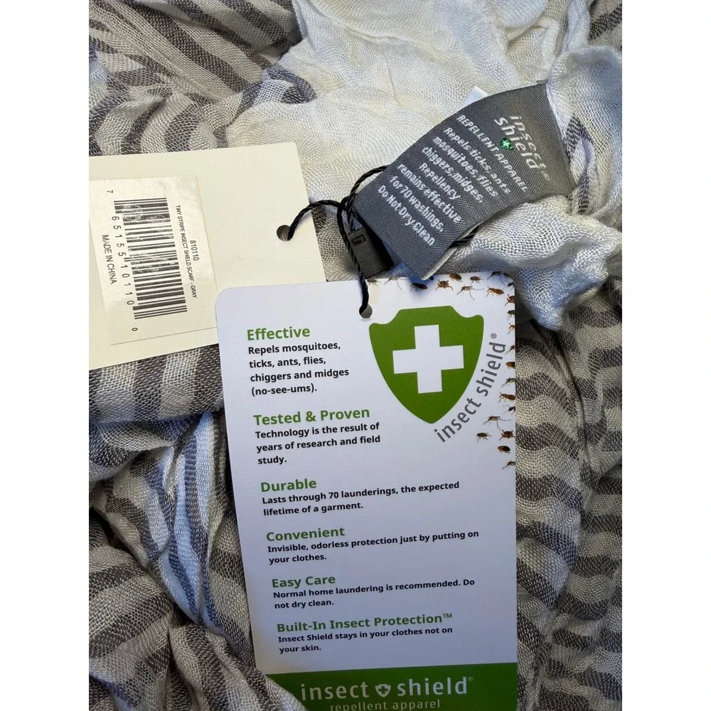 Hadley Wren Insect Shield Repellent Scarf Gray White Outdoor Protection NWT